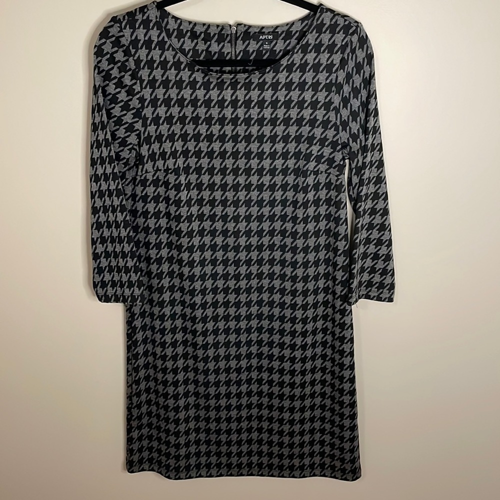 APT 9 Black & Gray Buffalo Check Sheath Dress Small Academia Spring Prep Plaid